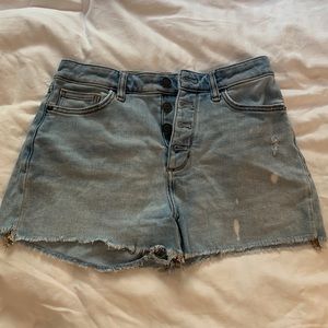High waisted light wash denim shorts, 6